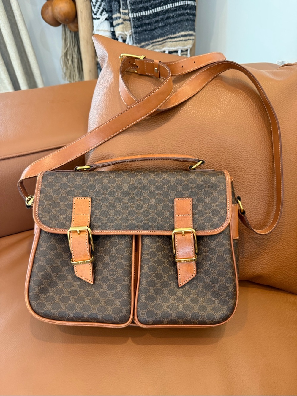 CELINE Vintage Macadam Crossbody Messenger Bag – Made in Italy